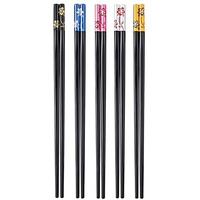 Rianz Reusable Fiber Glass Chopsticks Dishwasher Safe Japanese Style Lightweight Non-Slip Chop Sticks - Black (5 Pair)