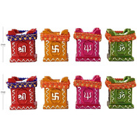 Buc 8 Pcs Clay And Terracotta Colourful Hand Painted Puja Tulsi Diya Candle For All Kind Of Festival Diwali/Navratri For Home Decoration (Multicolour) (8)