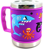 Funblast Milk Drinking Mug- Stainless Steel Emboss Hot And Cold Coffee/Milk/Tea Mug For Kids Cute Cartoon Print Soft Rubber Design Cup, Insulated Cup For Hot Beverages (Random Color And Design)