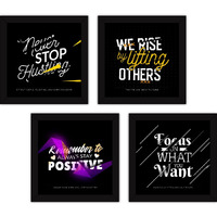 Fatmug Framed Motivational Wall Posters With Glass For Home And Office Decoration, 9X9 In -Set Of 4