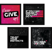 Fatmug Motivational Frames For Office And Living Room, Modern Wall Art With Glass,13X13 In -Set Of 4