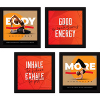 Fatmug Framed Wall Paintings For Home And Gym - Workout Posters - 9X9 Inches, With Glass - Set Of 4, Multicolor