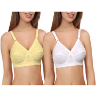 EveS Beauty Womens Full Coverage White And Beige Bra-Pack Of 2