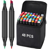 Moxtiza Dual Tip Art Markers Set 48 Pcs - Vibrant Colors For Kids & Adults, Ideal For Coloring, Sketching, Drawing, And Painting, Includes Carry Case Permanent Twin Head Sketch Pens (Art Marker 48 Pc)
