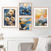 Kalit Kala Decor Paintings For Wall Decoration With Frame | Flower Mountain Nature Paintings For Living Room, Bedroom | Set Of 4