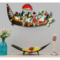 Anshika International Kathakali Ship With Led Metal Abstract Figures Handcrafted Wall Sculpture Wall Art For Home Decoration, Living Room, Drwaing Room & Bedroom (Size 32X15 Inch)