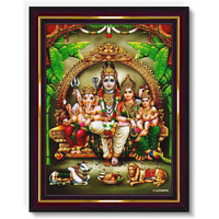 Pavan Photo Laminations Shiv Parivar Family Siva Parvati Lord Shiva Wall Painting Framed Home Decor (Wood,Matte,Brown,Big Size,10 X 12 Inch) B147M