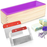 Hasthip Silicone Soap Mold With Wooden Box, 1200G/42Oz Large Capacity Flexible Rectangular Loaf Mold, Stainless Steel Wavy + Straight Scraper For Soaps Making