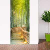 Cvanu Door Sticker-Wallpaper Bamboo Trees & Bridge Pathway Self-Adhesive Strong Vinyl For Decorative Your Home Door & Gift-Worthy Item Multicolour Size (91Cm X 213Cm)_C14