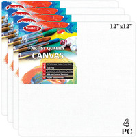 Variety Canvas 12 X 12 Inch Cotton Canvas Board For Painting, 7Oz Primed, Pack Of 4 Piece - White