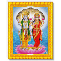 Pavan Photo Laminations Lord Vishnu Dev Lakshmi Devi Laxmi Narayan Ji Wall Painting Framed Home Decor (Wood,Matte,Gold,Small Size,6 X 8 Inch) R583S