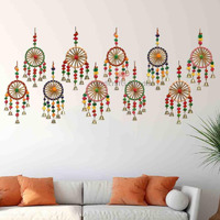 Handicrafts Paradise Handmade Wool Colorful Pom Pom Bell Wall, Door And Room Decor Hangings For Festive Decoration, Pack Of 10Pc, Multi