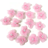 Sync Pink Flowers Decoration Craft Patches For Clothes Artificial Blouse Hair Jewellery Imitation Dresses Dupatta Suits, Sarees Gowns 25 Pieces Flower