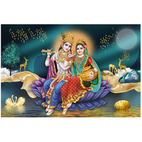 Dharvika Innovations Radha Krishna Poster Big Size Sparkle Coated Self Adhesive Waterproof Painting Vinyl Poster Without Frame -20493 (12X18 Inch)