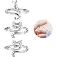 Hasthip 3Pcs Crochet Tension Ring Creative Kitty Wire Wrapped Knitting Crochet Tool Alloy Yarn Tension Crochet Ring For Diy Knitting & Crocheting