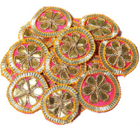 Embroiderymaterial Gota Patti Flowers Embroidery Patches For Clothes, Applique Patches For Embroidery Work, Gota Flowers For Decoration, Crafts & Flowers For Dress Designing (20 Pieces, Gold & Magenta, 3.2 Cm)