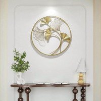 Home And Crafts Metal Gold Round Wall Decor Leaf For Living Room,Modern Leaf Metal Wall Art Wall Sculptures Handmade Home Decoration For Dinning Room/Bedroom/Entryway/Kitchen/Office (24X24 Inch)