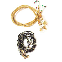 Sharalle Combo Of 2 String Of Jewelery Making Gold Plated With Black Beads Mangalsutra String/Mangalsootra Chain -18" With 2 Adjustable Zari Thread Back Ropes For Necklacewith Hook And Tassels 2+2 =4