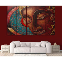 Inephos Multiple Frames Wooden Religious Beautiful Buddha Wall Painting, Red And Golden (50 Inches X 30 Inches)