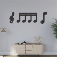 Cvanu Black Wood Designer Music Note Cutout Wall Art Hanging Board For Wall Decoration02 Pack Of (3Pcs) _10Inchx3.9Inch