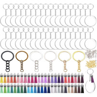 Diy Crafts 6 Pcs, K C Gold, Acrylic Keychain Blank Tassel Set Including Acrylic Circle Disc Ornament Blanks Key Rings With Chain Jump Rings Keychain Tassels Screw (6 Pcs, K C Gold)