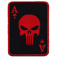 Motohog Unique Embroidered Iron & Sew On Patch (Skull Of Aces) (Red) 3.5X2.6 Inches