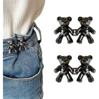 Godfly Teddy Bear Jeans Button Pins No Sew Detachable Waist Body Fit Tighten Buckles Perfect Gifts For Women Girls Skirt Pant Jeans Metal(2-Pair)(Black Bear)