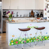 Jaamso Royals Combo Pack Of 2 Style Wall Sticker | Spirng Grass With Multi Colour Flower (70 Cm X 50 Cm) | Grass Leaves Design (70 Cm X 50 Cm) | Vinyl Home Dcor Wall Sticker