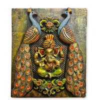 Dt Dectone Ganesha Peacock Wall Hanging, Ganeshji Wall Decor, Ganpati Wall Hanging, Decorative Showpiece Wall Hanging For Home Dcor (12.5 X 10.5 Inches)