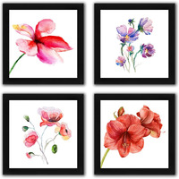 Interio Crafts Botanical Decor Flower Prints For Wall Decoration (Size: 8 X 8 Inches,Pack Of 4)