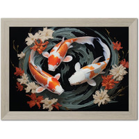 Tenorarts Feng Shui Koi Fish Photo Frame Vastu Abstract Modern Art Framed Aesthetic Wall Painting With White Wooden Texture For Living Rooms Bedroom Office - Paintings/Hangings (12Inches X 9Inches)