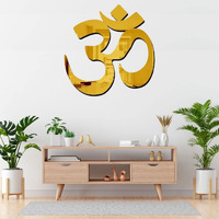 Meraki Mart Non Glass Om Gold 3D Wall Stickers Acrylic Mirror Diy Decor Self Adhesive Tiles Wall Decor Art For Home, Bedroom, Office, Garden And Washroom (Gold, 1 Pcs, Size: 15X16 Cm)