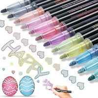 Eswuta Double Line Chisel Point Outline Pens, 12 Colors Self-Outline Glitter Writing Drawing Metallic Markers, Stationery For Gift Card Writing, Birthday Greeting, Scrap Booking