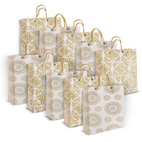 Kosy Printed Paper Bag  Stylish, Eco-Friendly Packaging For Every Occasion | Carry Bags For Birthday, Wedding, Anniversary. (White & Golden, Small Rectangle (Pack Of 10))