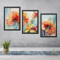 Truecanvas Abstract Canvas Painting Set Of 3 Wall Hanging Frame For Home, Living Room Gallery & Office, Black, Size - 13.50 X 19.50 Inch, Sf217