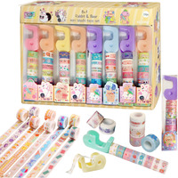 Funblast Washi Tape Set  24 Pcs Mini Decorative Masking With Dispenser, Paper Tape For Scrapbooking, Planners, Card, Gift Wrapping, Diy Decoration Tapes For And Art & Craft