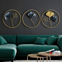 Dewogift Decorative Metal Wall Art | Wall Sculpture/Hanging | For Living Room, Office, Bedroom, Hotel | Easy To Hang | Durable | Elegant And Timeless | Home Decor | Gingko Leaf | Round | Set Of 3
