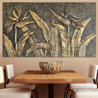 Maxstone Goldan Leaves Leaf Natural Wall Painting Living Room,Bedroom,Office,Home Dcor 5 Panal Wall Painting Big Size Wall Hanging Decorative Painting Hd