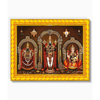 Pavan Photo Laminations Balaji Lakshmi Padmavati Venkateshwara Swamy Wall Painting Framed Home Decor (Wood,Matte,Gold,Big Size,10 X 12 Inch) R535M