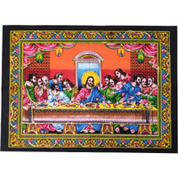 Purpledip Cotton Wall Poster Jesus Christ Last Supper: Spiritual Hanging Unframed Sheet, Multicolor (20094)