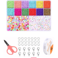 Sannidhi Glass Seed Beads Alphabet Beads Kit 12-Color 2Mm Seed Beads For Jewellery Making Colorful Letter Beads For Bracelet Making Smile Heart Spacer Beads With String, Scissors, Clasps