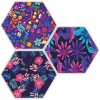 Cvanu Laser Cut Floral Design Wooden Wall Hanging Hexagon Shape, Wall Art For Room Decoration 3 Pcs (12Inch X 10Inch)