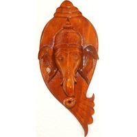 Bankura Traditional Art Center God Ganesha Face, Head Wooden Handicraft Showpieces For Wall Decoration And Wall Mounted Home Decor Brown, 29Cm 1 In Box