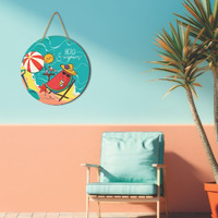 Cvanu Hello Summer & Beach Side Round Shaped Wooden Wall Hanging For Wall Decoration (12Inchx12Inch)_W280