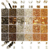Diy Crafts 9 Sets, Gold, Jewelry Making Kit Colors Open Jump Rings, Lobster Clasps, Cord Ends Ribbon Ends 1 Set Contain:- 2X Lobster 2X End Clip 10X Jump Rings(9 Sets, Gold)