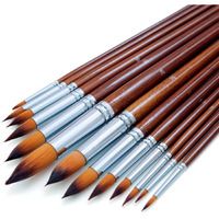 Chrome Artist Watercolor Paint Brushes Set 13Pcs - Round Pointed Tip Soft Anti-Shedding Nylon Hair Wood Long Handle