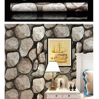 Univocean Pvc Vinyl Big Round Stone Style Rustic Effect Self Adhesive 3D Stickers (200 X 45 Cm)