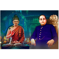 Dharvika Innovations Babasaheb Ambedkar And Buddha Painting Sparkle Coated Self Adhesive Wallpaper Without Frame Digital Reprint 24 Inch X 36 Inch Painting( Multicolour)