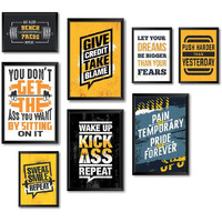 Printelligent Gym Workout Quotes And Motivational Framed Posters (2 Sizes, Set Of 8 Frames) (E)