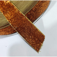 Omx Roll Of Golden Copper Sparkle Glitter Ribbon Patti Lace (18 Meters) (Border) With 2.5 Cm Width, Saree Border, Party Decoration, Craftwork